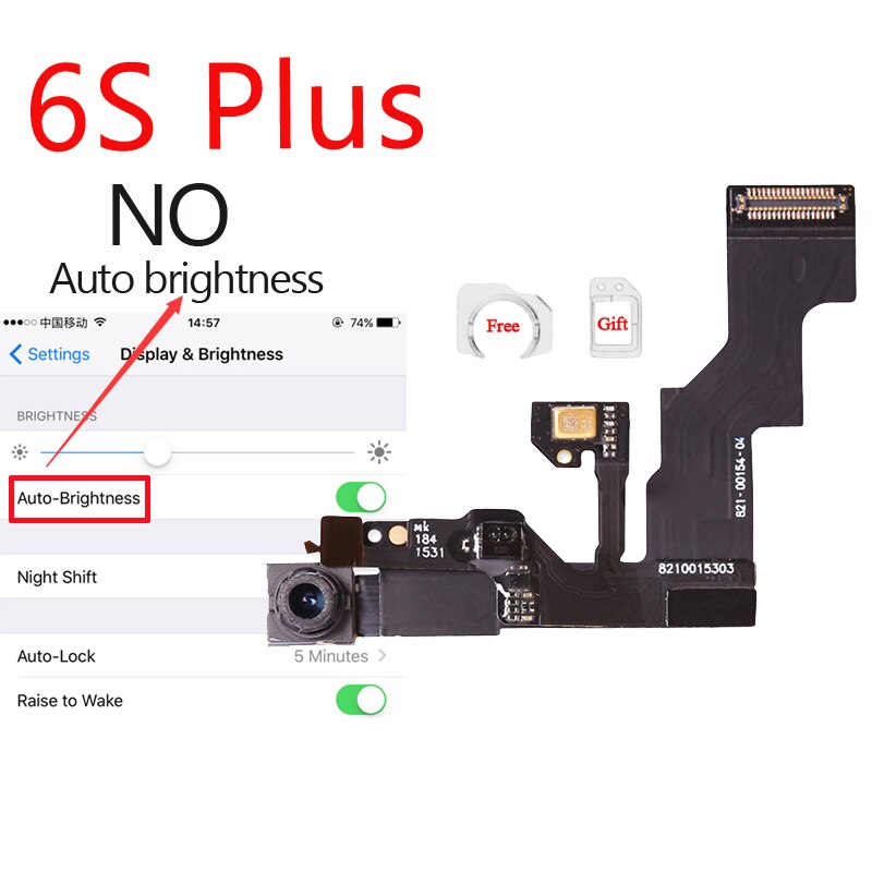 1 stuks NIEUW Front Camera Ring Houder Voor iPhone 5 5 S 5C 6 S 6 Plus Voorkant Camera lens Rechts Proximity Sensor Flex Kabel: 6s PLUS No Brightn