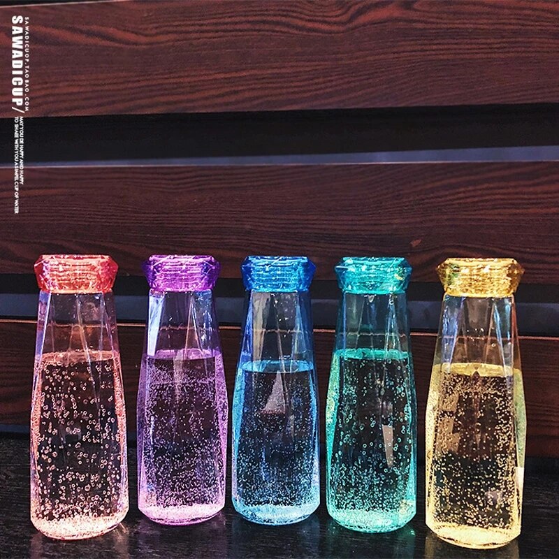 Fairy-botella de agua con diamantes de cristal para niñas, botella deportiva de cristal de 420ML, a prueba de fugas, para viajes al aire libre