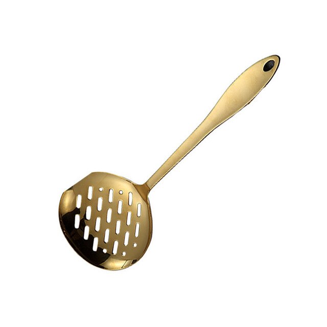 1PC Stainless Steel Cooking Tools Golden Kitchen Utensils Turner Soup Ladle Strainer Spoon Public Colander Pasta Server Cookware: Colander
