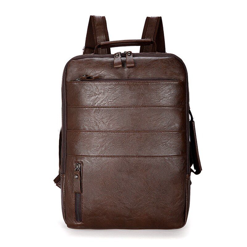 bolso Casual de para hombre, mochila impermeable para hombre y mujer, mochila de cuero PU de para viajes, mochila para ordenador portátil: Dark Brown