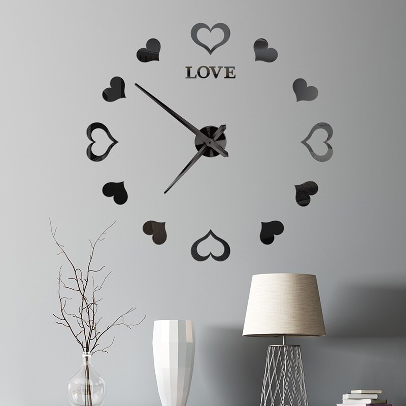 Frameless DIY Wall Clock Kit Large Modern 3D Mirror Decor Sticker DIY Clock Kit for Home Living WWO66