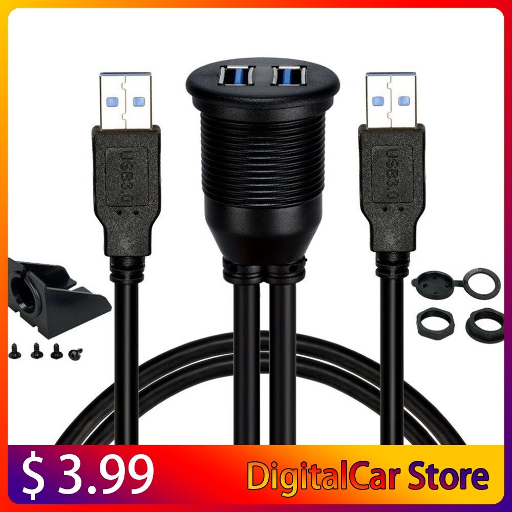 USB 2,0 Hafen Männlich zu Weiblich Verlängerung Kabel Wasserdicht Unterputz Dual USB Dock Adapter Armaturenbrett Pfanne Auto Motorrad