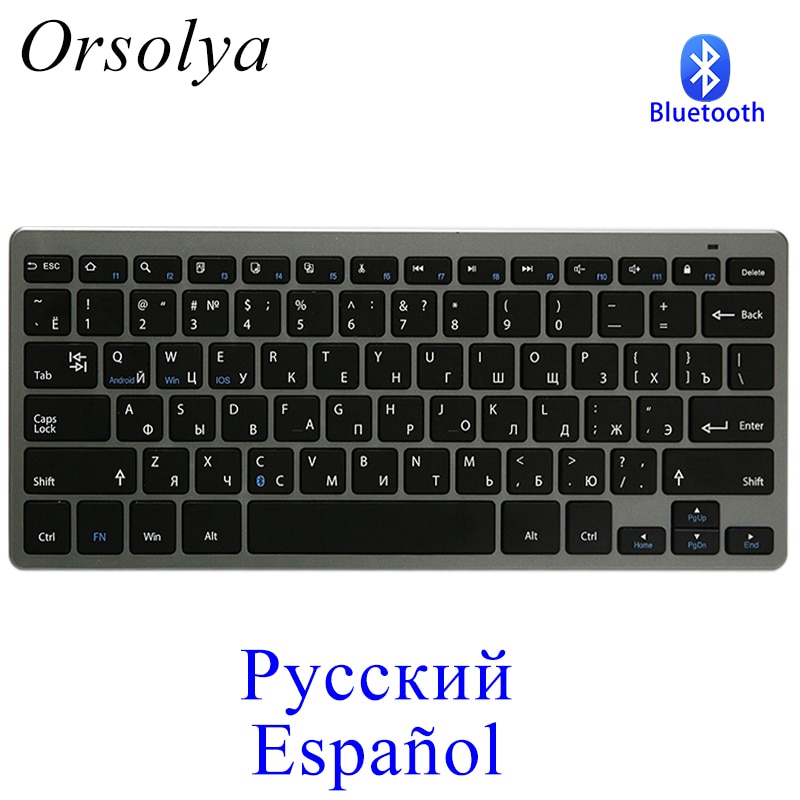 Mini Bluetooth Keyboard Portable Ultra Thin Wireless Keyboard with Russian/Spanish Layout for Tablet/Laptop/IOS/Windows/Android