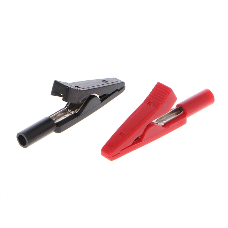 2 Pcs Insulated Alligator Clip 2mm Banana Female Adapter Meter Test Probe Black Red