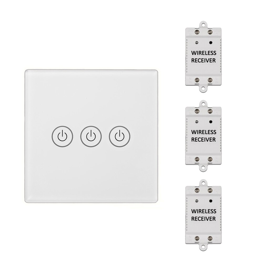 Wireless Smart Touch Switch Light Controller with 1/2/3 Receiver 30m Remote Control 1/2/3 Gang Lamp Wall Panel Button Receiver