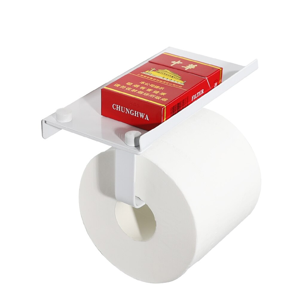White Stainless Steel Paper Holder with Cell Shelf Bathroom Roll Paper Holder Toilet Paper Holder for Phone Wallet Etc