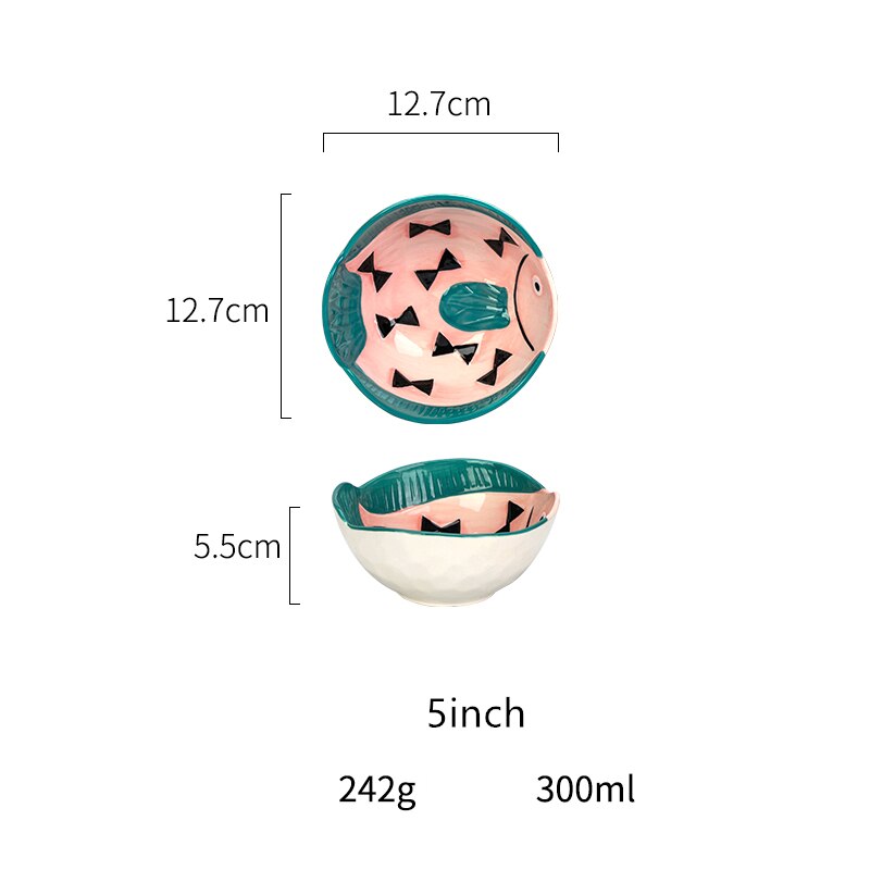 Sød tegneserie baby keramik service fisk form pink gul personlighed skål tallerken ske sæt hjemme køkkenredskaber: F
