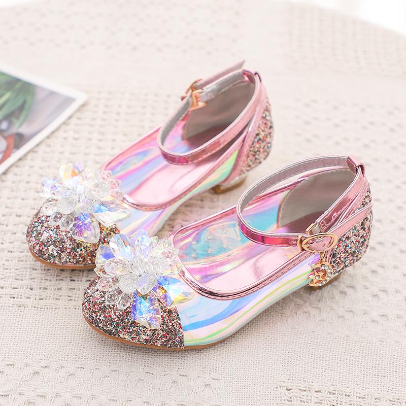Blume kinder Schuhe Neue Strand Prinzessin Mädchen Schuhe Kinder Glitter Kristall Hochzeit Party Schuhe Infantil Chaussure Enfant B976: Pink / 29