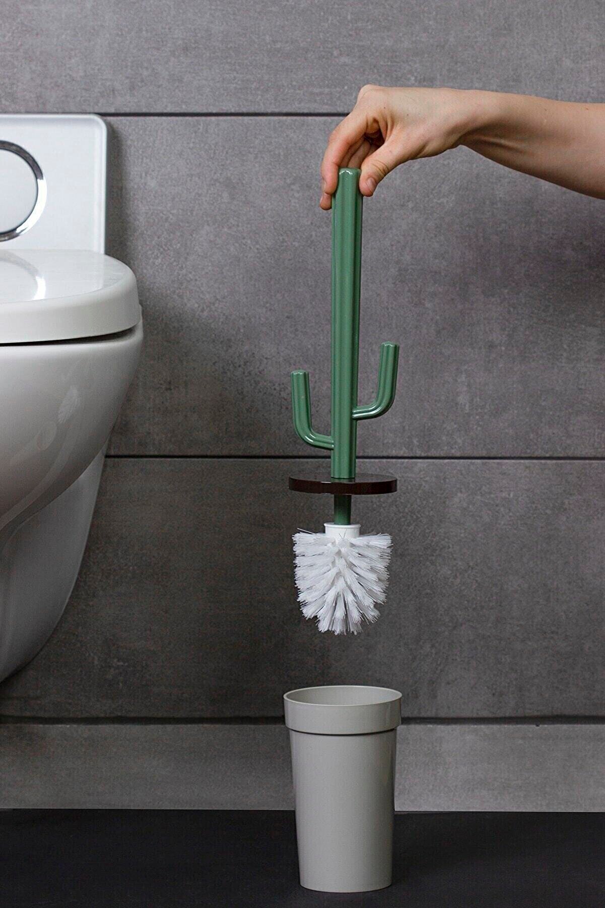 Wzór kaktusa toaleta szczotka z wodoodporną podstawą silikonowa Wc płaska główka elastyczny miękki włosie szybki uchwyt do suszenia zestaw Gift Decor: Gray
