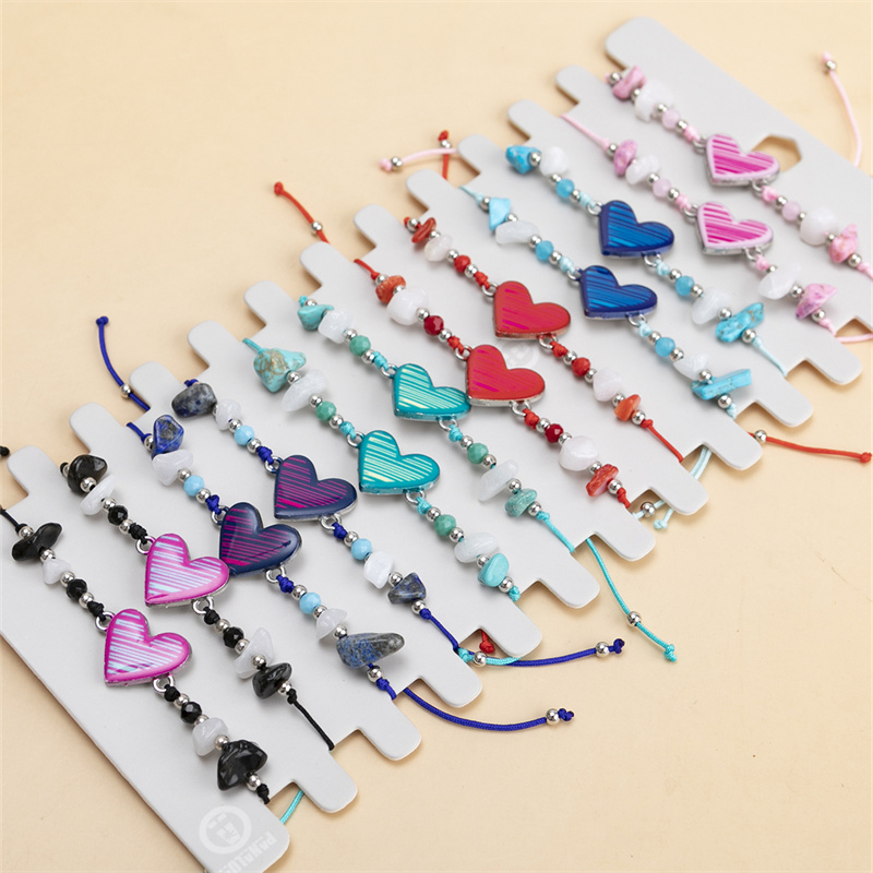 12 sztuk/zestaw kolorowe serce bransoletka ze stopu Charms dla kobiet mężczyzn Taji zroszony regulowana lina pleciona bransoletka biżuteria