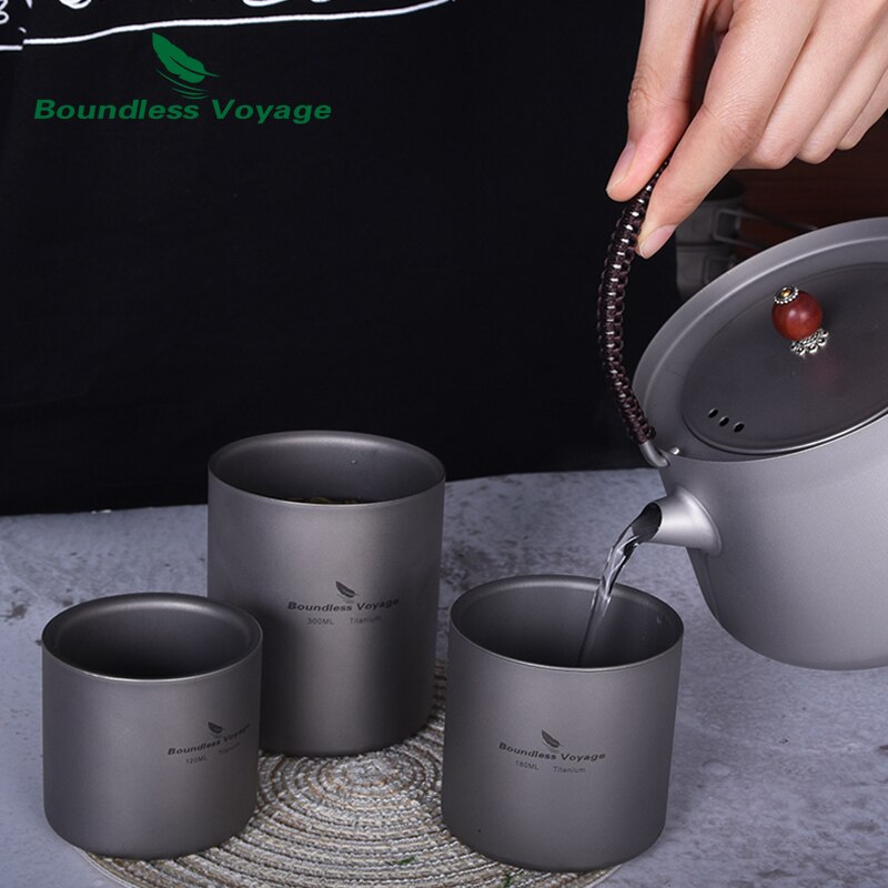 Grænseløs rejse 3 in 1 dobbeltvægget titanium kop varmebestandig mini te drikke kop udendørs camping krus kaffekop