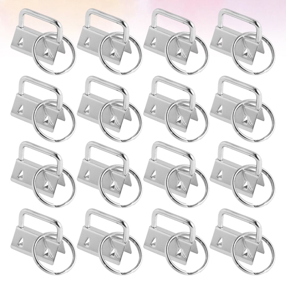 50Pcs DIY Fabric Hardware Key Chain Fob Wristlet Hardware with Key Ring for Lanyard Luggage Strap Accessories（25mm, Silver)