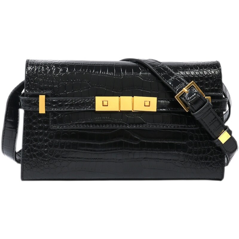 [Eam] Vrouwen Krokodil Patroon Pu Lederen Flap Persoonlijkheid Alle-Match Crossbody Schoudertas Mode Tij 18A2455: Black 