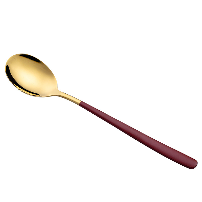 20Cm Rvs Goud Koffie Lepel Theelepels Servies Ijs Dessert Lepels Met Lange Handvat Bestek Keuken Accessoires: Red Gold