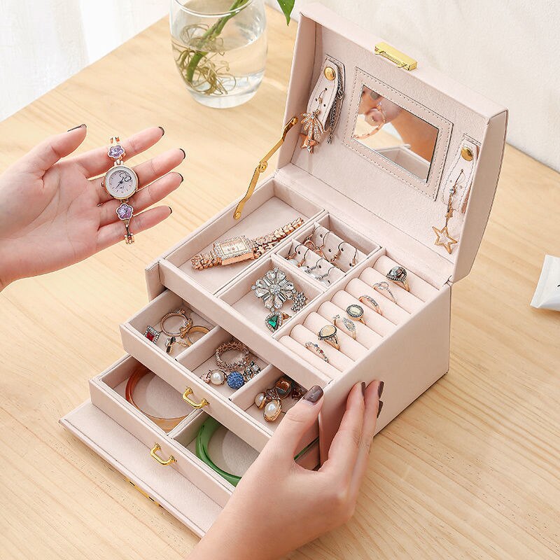 Princess-style Jewelry Box Leather Jewelry Box Cosmetic Box Jewel Case Upscale Jewelry Organizer Birthday Wedding
