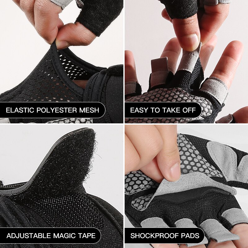 Guantes deportivos culturismo halterofilia, guantes deportivos transpirables para gimnasio antideslizante, guantes sin dedos, guantes deportivos para Fitness, para hombres y mujeres