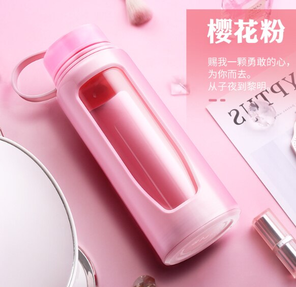 Glas Flasche Wasser Flasche 1000Ml Glas Wasser Flasche Thermos Glas Glaskolben Sport Glas Flaschen Fahrrad Becher Doppelten Boden Glas thermos: 1300ml / Rosa