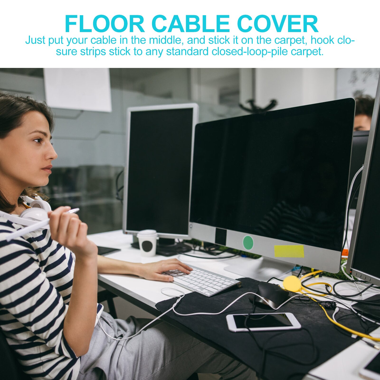 Cable Management Cuttable Durable Practical Floor Cable Cover Floor Cable Protector Cable Floor Strip