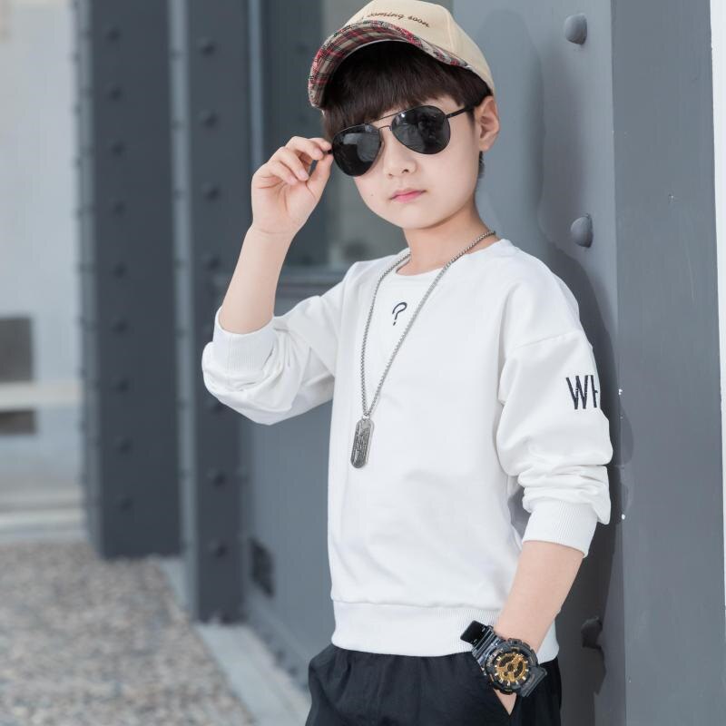 Sudadera de manga larga para niños, ropa coreana, traje de algodón de Color blanco y negro, 5, 7, 9, 11, 13, 14 años, primavera y otoño: Blanco / 13