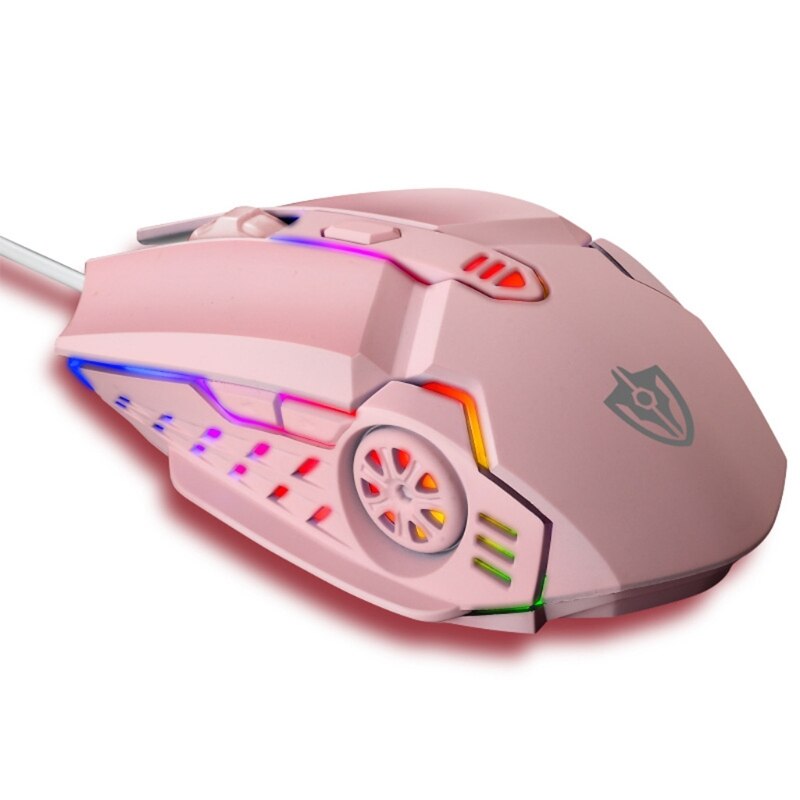 Portable Optical Wired Mouse USB Ergonomic Corded Mouse for Right Left Hand Use: Pink