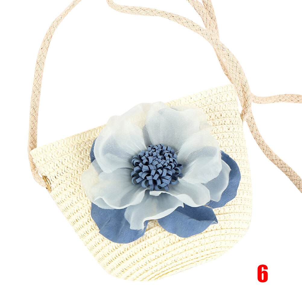 Vrouwen Meisjes Stro Zonnehoed + Leuke Bloem Stro Schoudertas Set Zomer Strand Kit: 6