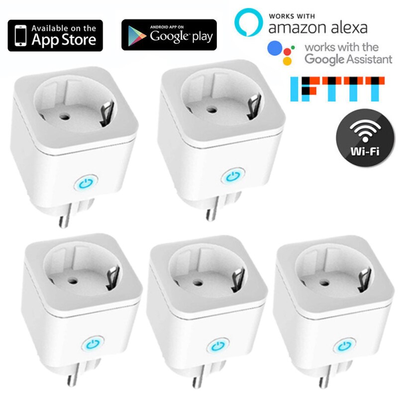 Smart Plug WiFi Socket 16A Power Monitor Timing Function SmartLife Voice Control Work With Alexa Google Assistant 100-240V: 5pcs