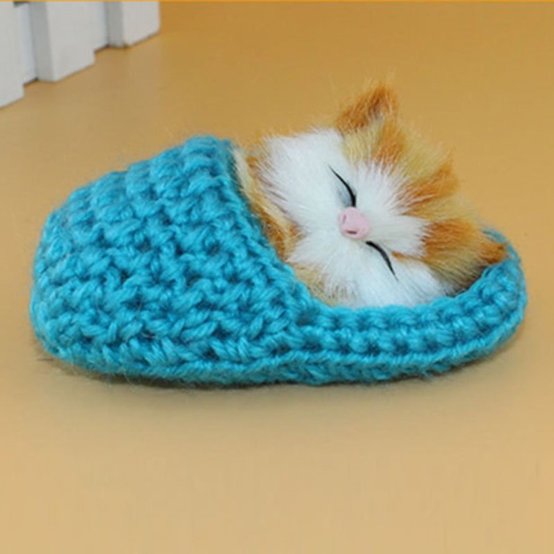 1pcs Lovely Press Meow Kitten Cute Small Cats Sleeping Or Sitting Slipper Funny Little Cat Sounding Toy Home Car Office Decor: A