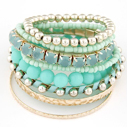 LEMOER Bohemian Candy Color Multilayer Beads Bracelet Bangles jewelry for women pulseras mujer wrist band: aqua