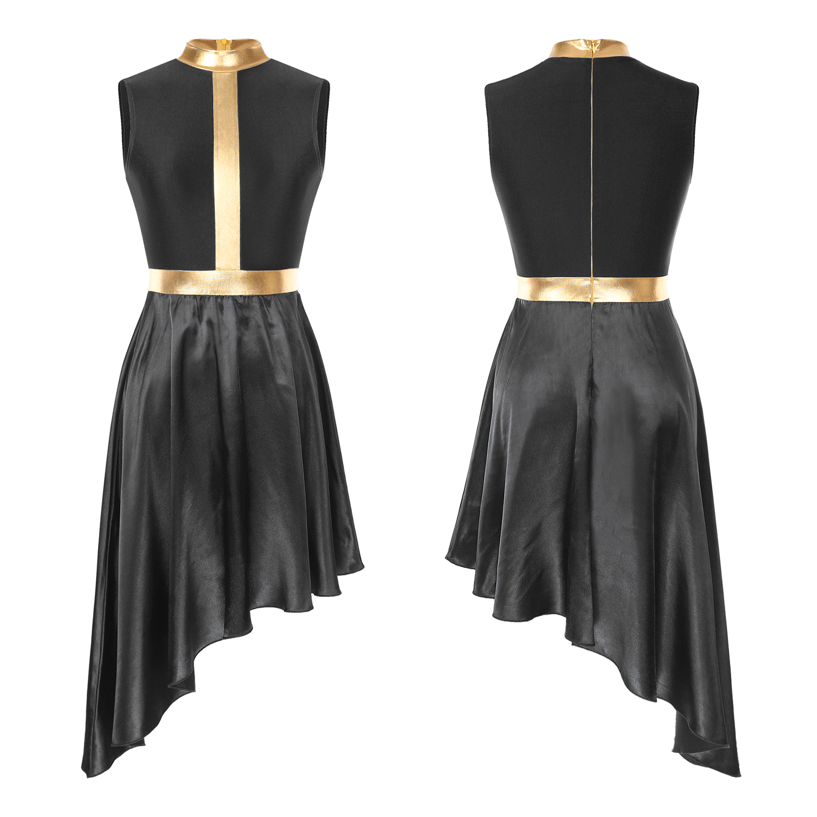 Vestido de baile lírico para mujer, traje de Ballet contemporáneo moderno, sin mangas, malla de tul, falda alta y baja, Ropa de baile litúrgico de alabanza: M / Oro