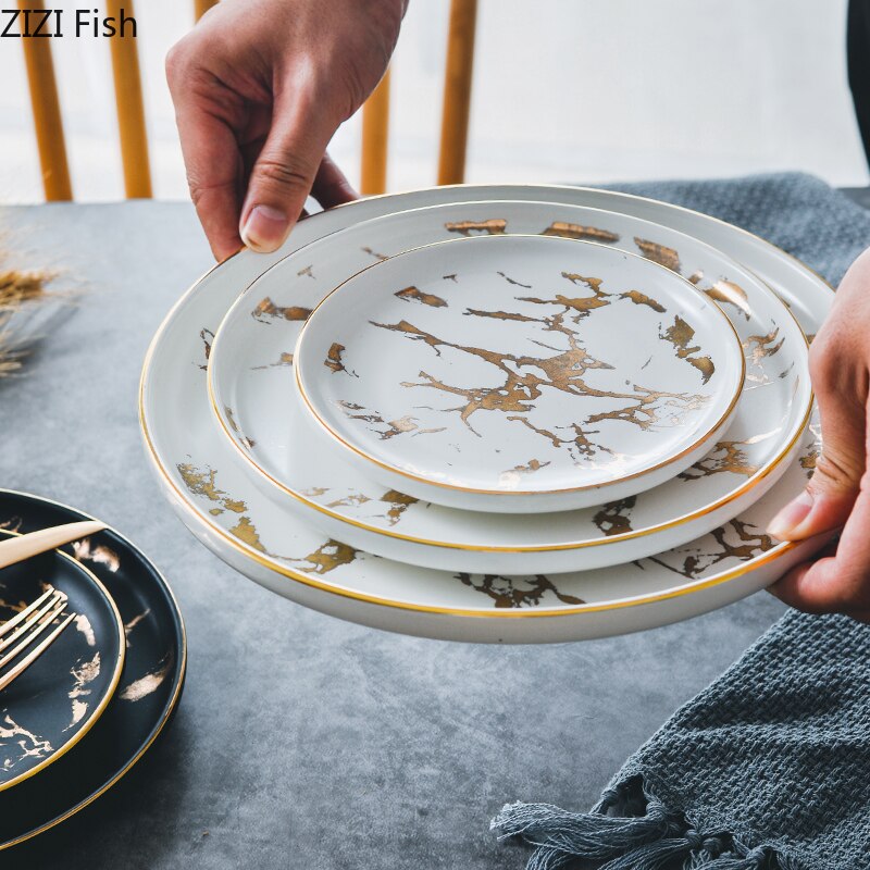 Marble Texture Ceramic Dinner Dish Plate Rice Salad Noodles Bowl Soup Plates Dinnerware Sets Home Tableware Kitchen Cook Tool