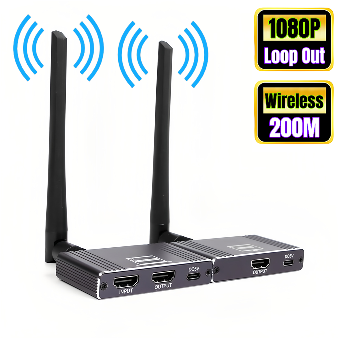 200M draadloze HDMI-extender met rotatie 1080P 5.8G HDMI Audio Video Zender en ontvanger met HDMI Loop Out 8TX naar 1Rx