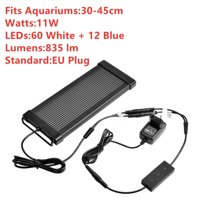 NICREW ClassicLED Gen2 Aquarium Light Dimmable LED Fish Tank Light With 2-Channel Control White and Blue LED Aquatic Plant Light: 30-45cm EU Plug