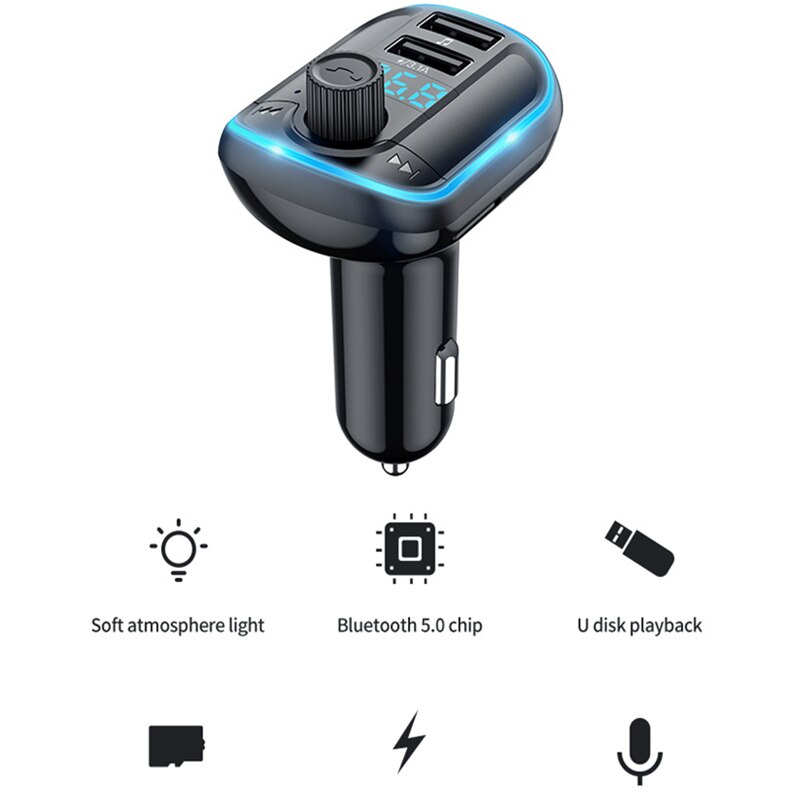 Auto MP3 Met Diafragma Ademhaling Licht Blauw Licht MP3 Speler Bluetooth Snel Opladen Bluetooth Handsfree Car Kit Accessoire Voor Auto