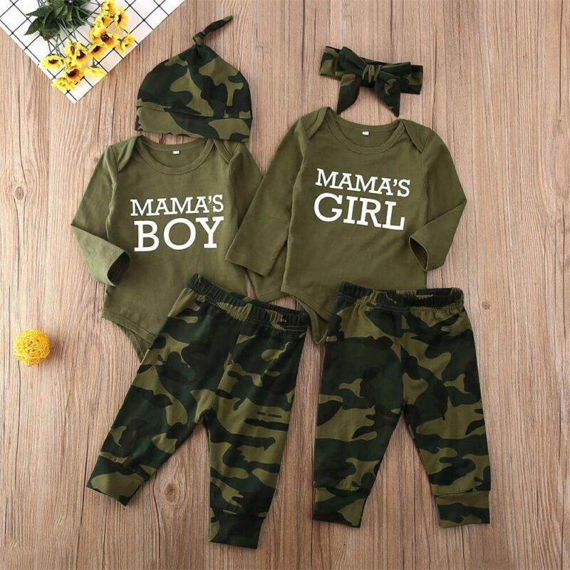 0-12M Baby MAMA'S JONGEN/MEISJE Romper Top Camo Broek Kleding 3 STUKS Katoenen Baby Kleding Set outfit