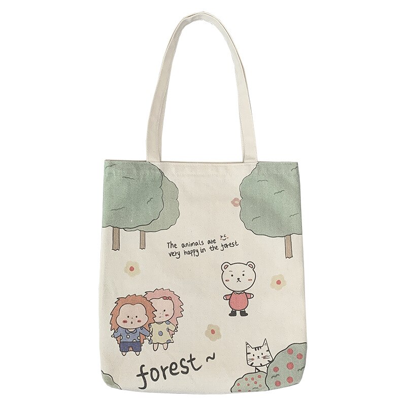 Sac de Shopping en toile pour femmes, fourre-tout à la , dessin animé coréen, mignon, étudiante, Kawaii, grande épaule, fermeture éclair