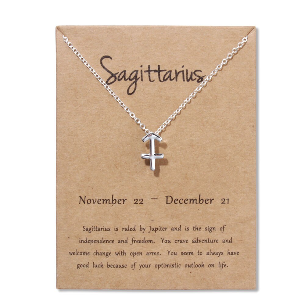 12signos do zodíaco joias de ouro, 12 constelações pingente colar para mulheres presentes de aniversário: Silver Sagittarius