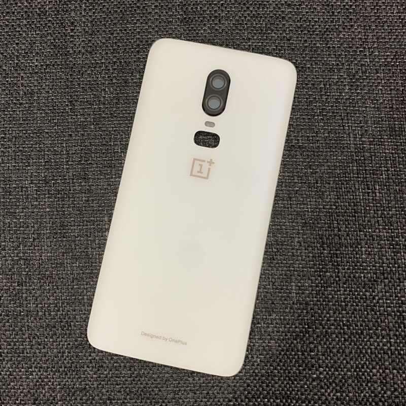 Carcasa trasera Oneplus6 para Oneplus 6 One Plus, cubierta trasera de cristal, reparación, reemplazo de batería de teléfono, funda de puerta + pegamento de logotipo de lente de cámara: Blanco