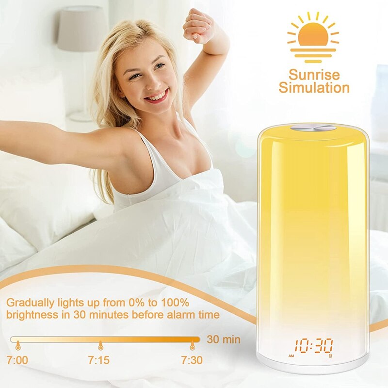 Wake Up Light Sunrise Simulation Alarm Clock For Kids Heavy Sleepers Bedroom With Sleep Aid Dual Alarms