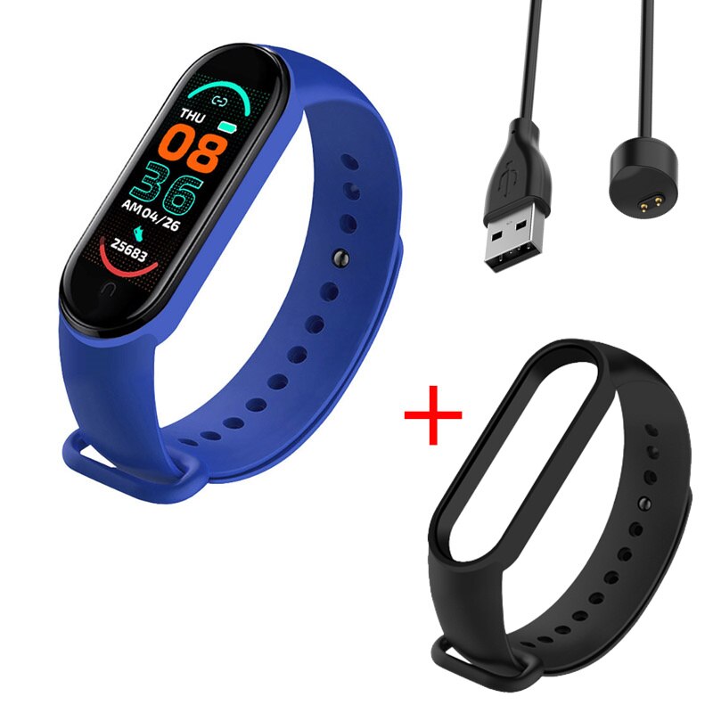 M6 Men&#39;s Ladies Smart Watch Fitness Pedometer Blood Pressure Heart Rate Monitor Digital Watch for Android IOS Phone System: sapphire Black