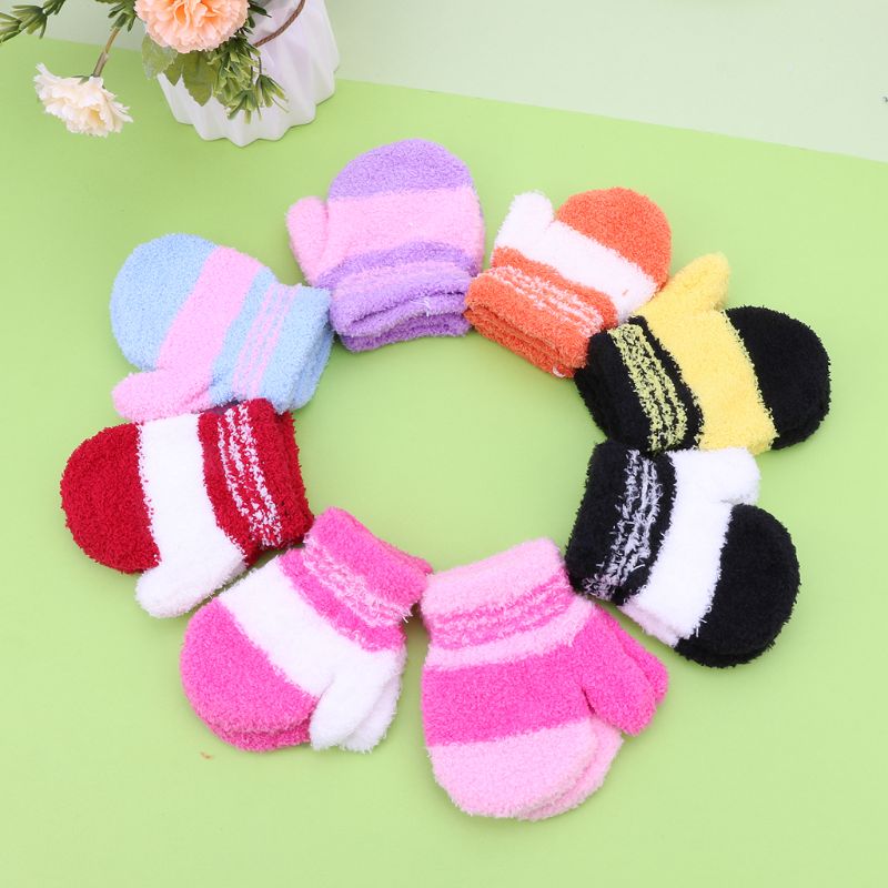 Cute Infant Baby Kid Boys Girls Warm Winter Gloves Toddler Knit Rainbow Mittens nice