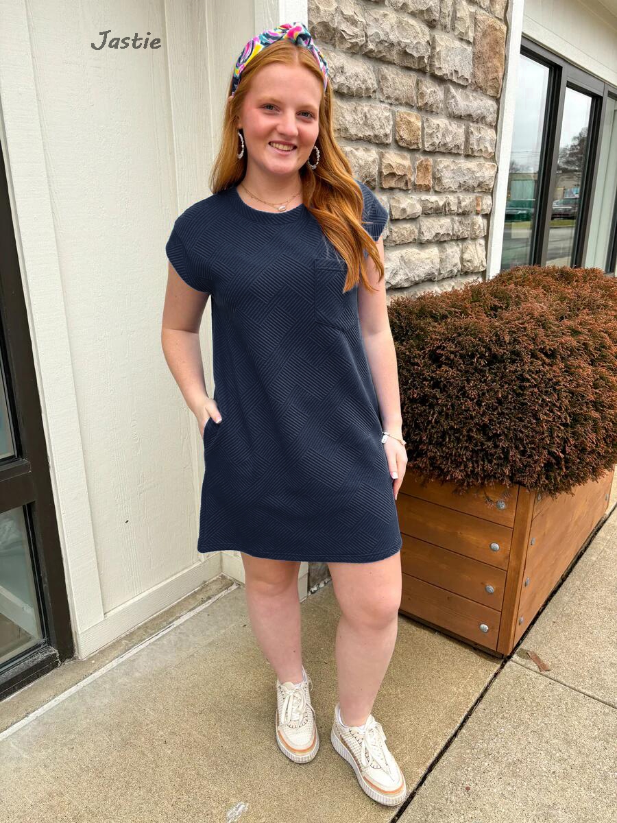 Casual Jurk Dames - Ronde Hals Zakje Korte Mouw Losse A-lijn Mini Polyester: Ik / Bruin