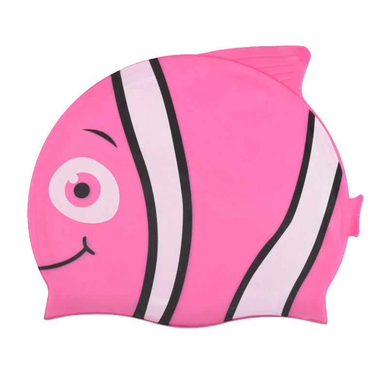 Gorros de natación para niños y niñas, de silicona, impermeables, con protección para la oreja, para piscina, buceo con dibujos animados: Morado