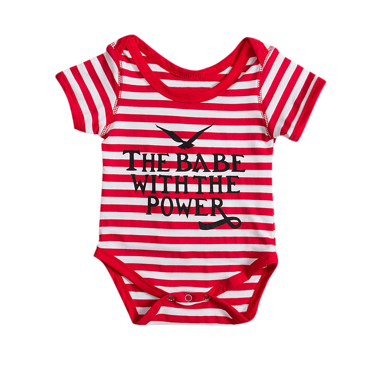 Striped Letter Infant Baby Boy Cotton Bodysuit the baby with the power Short Sleeve Bodysuit Clothes Outfits: 3M