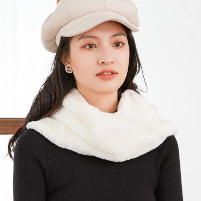 Écharpe coréenne en fausse fourrure de lapin, col, cachemire, solide, peluche, épaisse, chaude, écharpe, snood, cyclisme, coupe-vent, pull ,  o23: Blanc