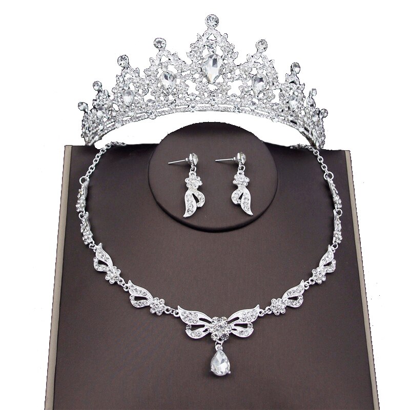 Koreaanse Mode Bruids Sieraden Sets Voor Vrouwen Bruid Tiara Kronen Oorbel Set Ketting Bruiloft Dubai Sieraden Sets Accessoires