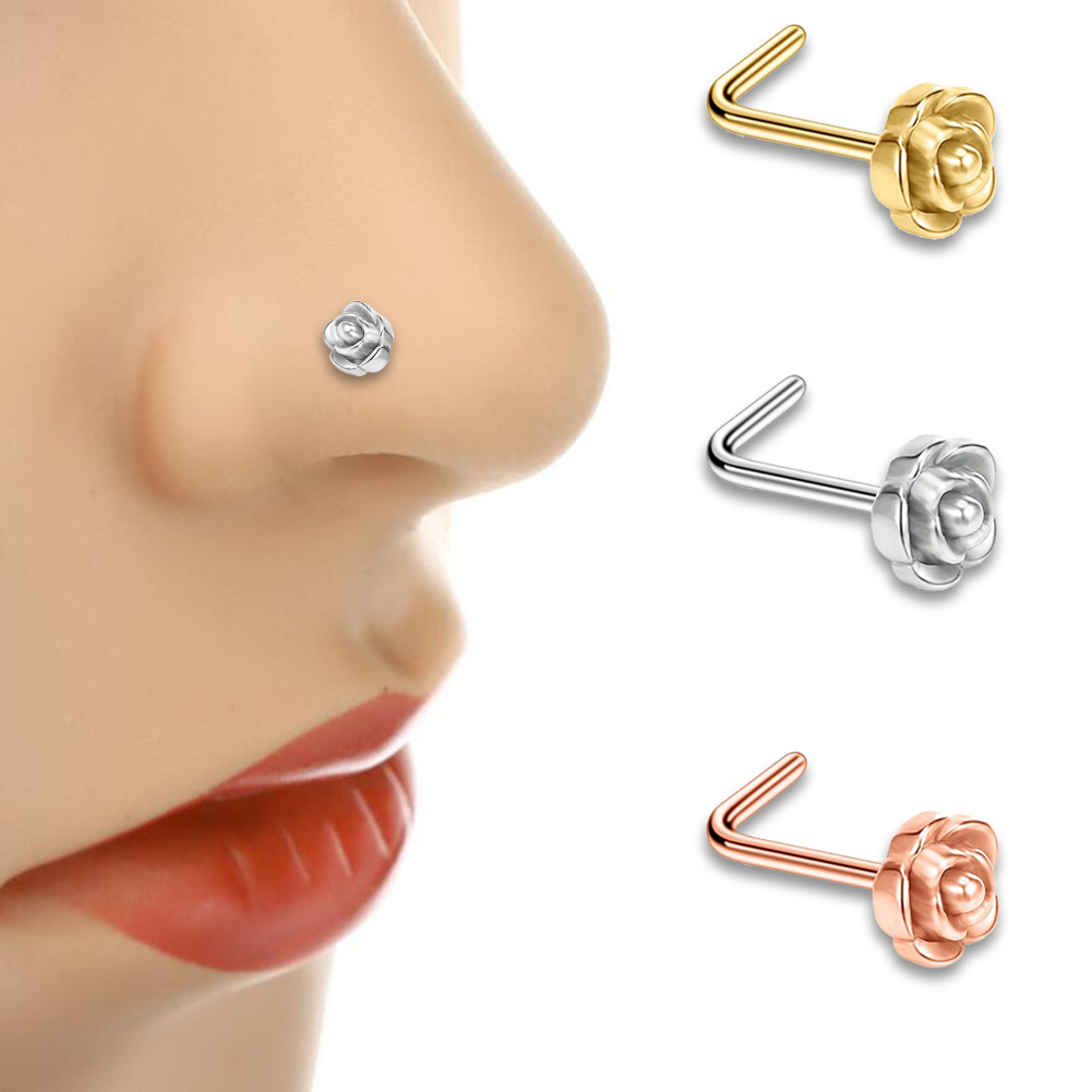 Roestvrij Staal Rose Bloem Neus Stud Set 20G L Vormige Neusringen En Studs Pack Rechte Neus Stud Lot piercing Nariz Bulk