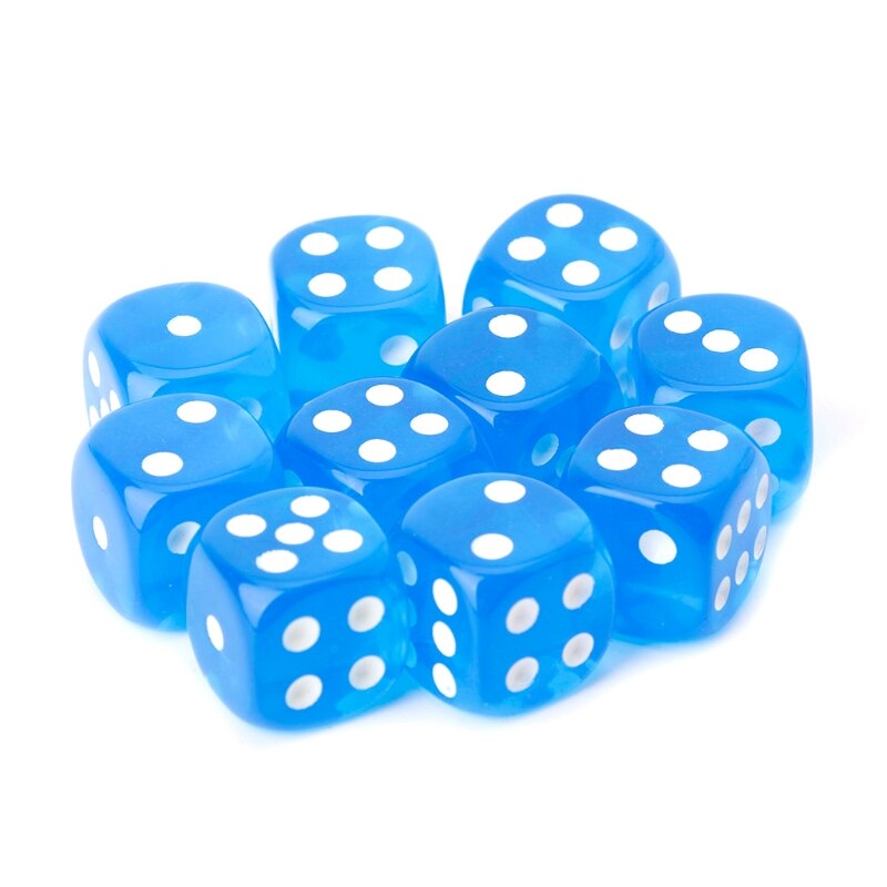 Sexsidigt 15mm transparent kub diceround hörnet bärbart bord spel spel 10 st / set: Blå