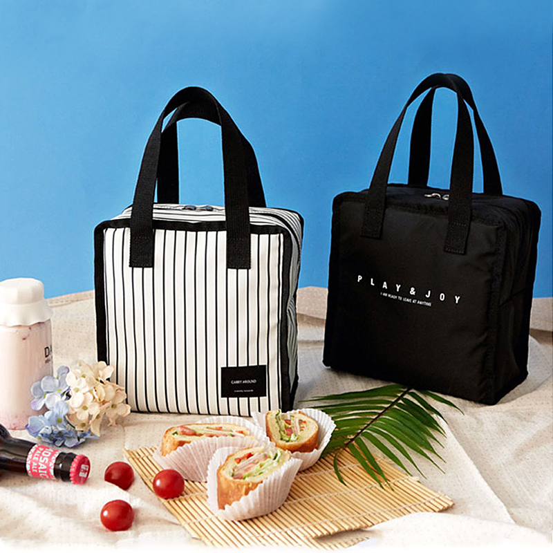 Black Thermal Lunch Bag Portable Cooler Insulated Picnic Bento Tote Travel Fruit Drink Food Fresh Organizer Accessories Supplies