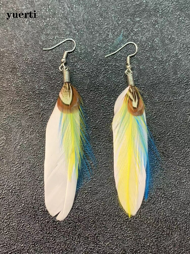 Paquete europeo y americano, pendientes bohemios de plumas de pavo real, pendientes nacionales femeninos, joyería de hadas bohemias: YU18