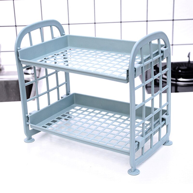 2-Tier Assembled Storage Shelf Plastic Seasoning Storage Rack Countertop Shelf for Kitchen Desk Countertop Organizer